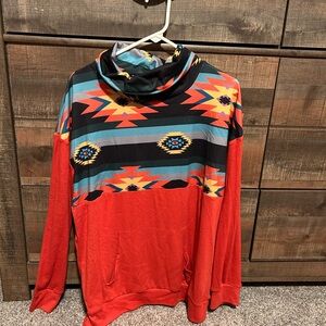 Cowl Neck Aztec Pullover